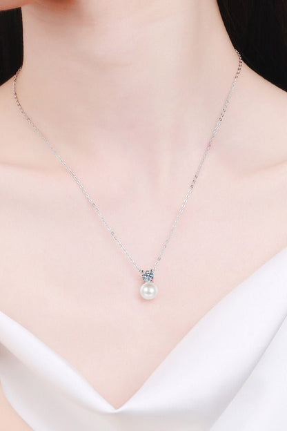 925 Sterling Silver Freshwater Pearl Moissanite Necklace - DunbiBeauty, LLC