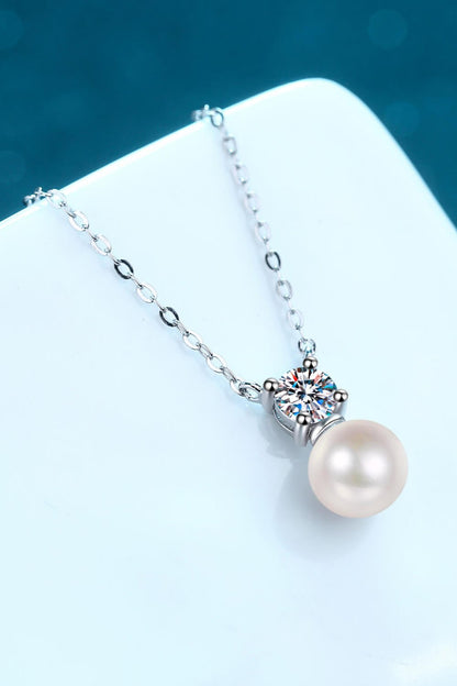 925 Sterling Silver Freshwater Pearl Moissanite Necklace - DunbiBeauty, LLC