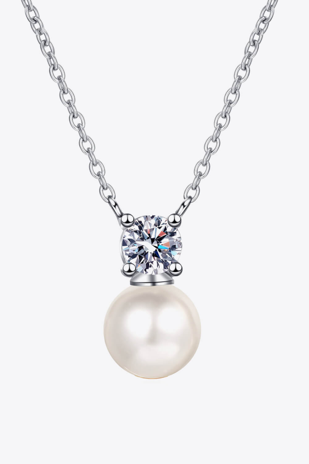 925 Sterling Silver Freshwater Pearl Moissanite Necklace - DunbiBeauty, LLC