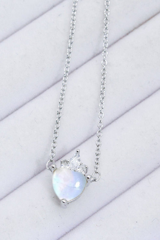 925 Sterling Silver Moonstone Heart Pendant Necklace - DunbiBeauty, LLC