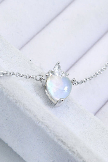 925 Sterling Silver Moonstone Heart Pendant Necklace - DunbiBeauty, LLC