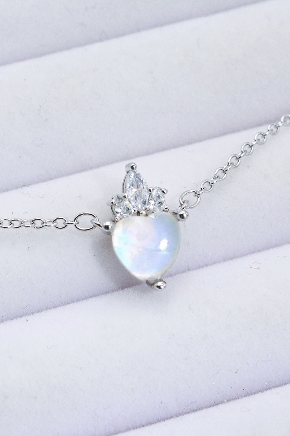 925 Sterling Silver Moonstone Heart Pendant Necklace - DunbiBeauty, LLC