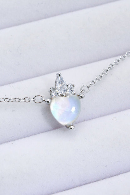 925 Sterling Silver Moonstone Heart Pendant Necklace - DunbiBeauty, LLC