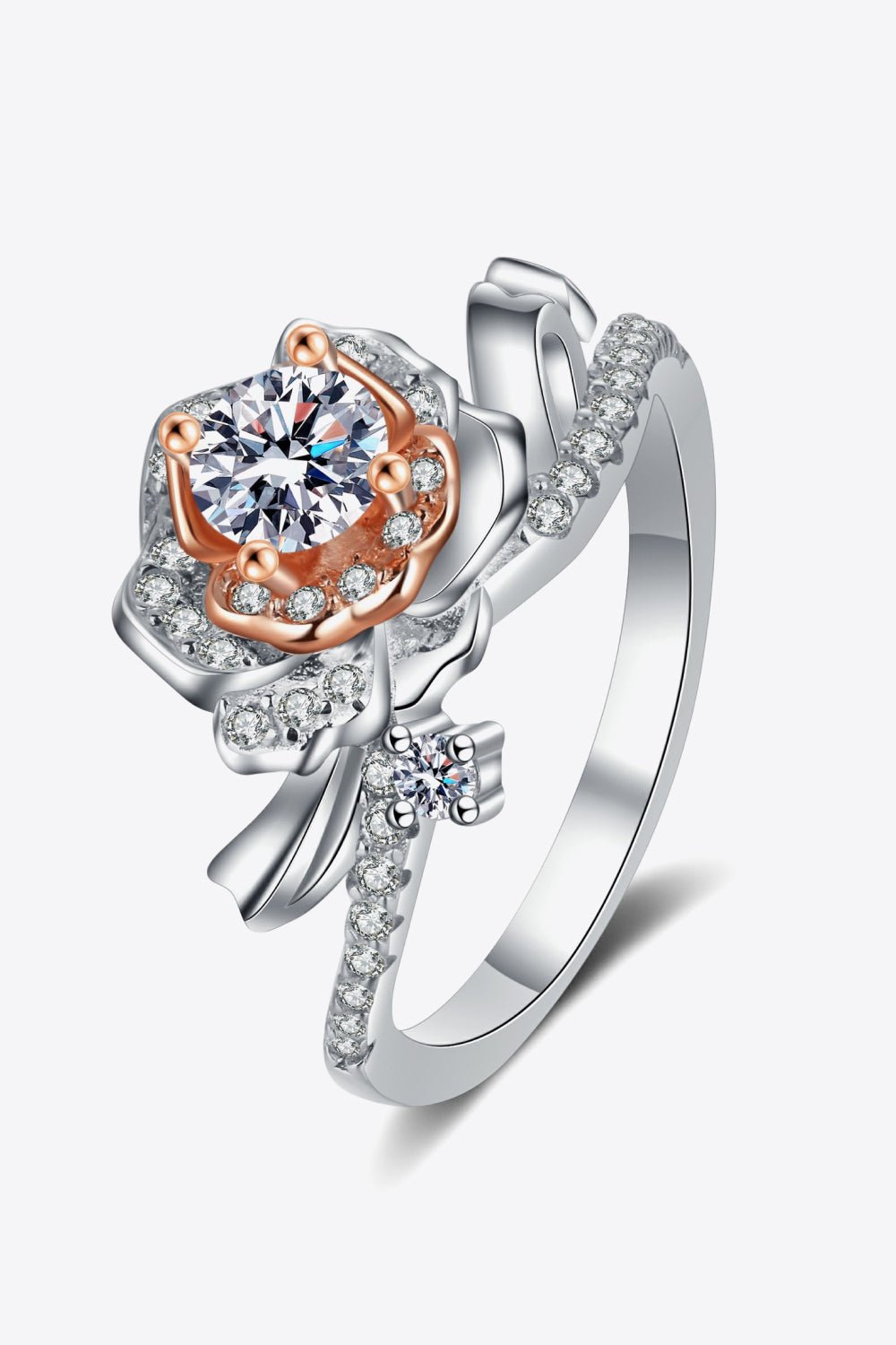 925 Sterling Silver Rose-Shaped Moissanite Ring - DunbiBeauty, LLC