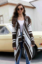 Striped Open Front Hooded Cardigan