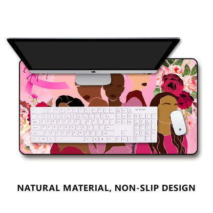 Black Lock Edge Mouse Pad (16×30inch)｜Polyester -Unity, Hope, Pink, Hot Pink, Burgundy, Roses, Breast Cancer Awareness, Women, Black, Hispanic, White, Hair, Smooth (Designed by Dunbi)