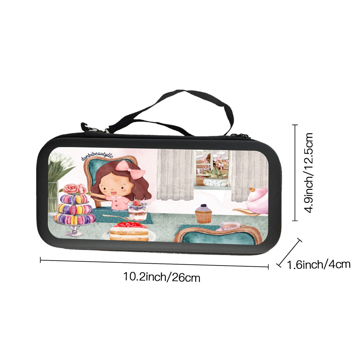 Nintendo Switch Storage Bag (Double-Sided Printing)｜Eva Material - Tea Party, Happy, Cute, Cake, Macarons, Cupcake, Tea, Snacks, Party, Bow, Parfait, Dessert (Designed by Dunbi)