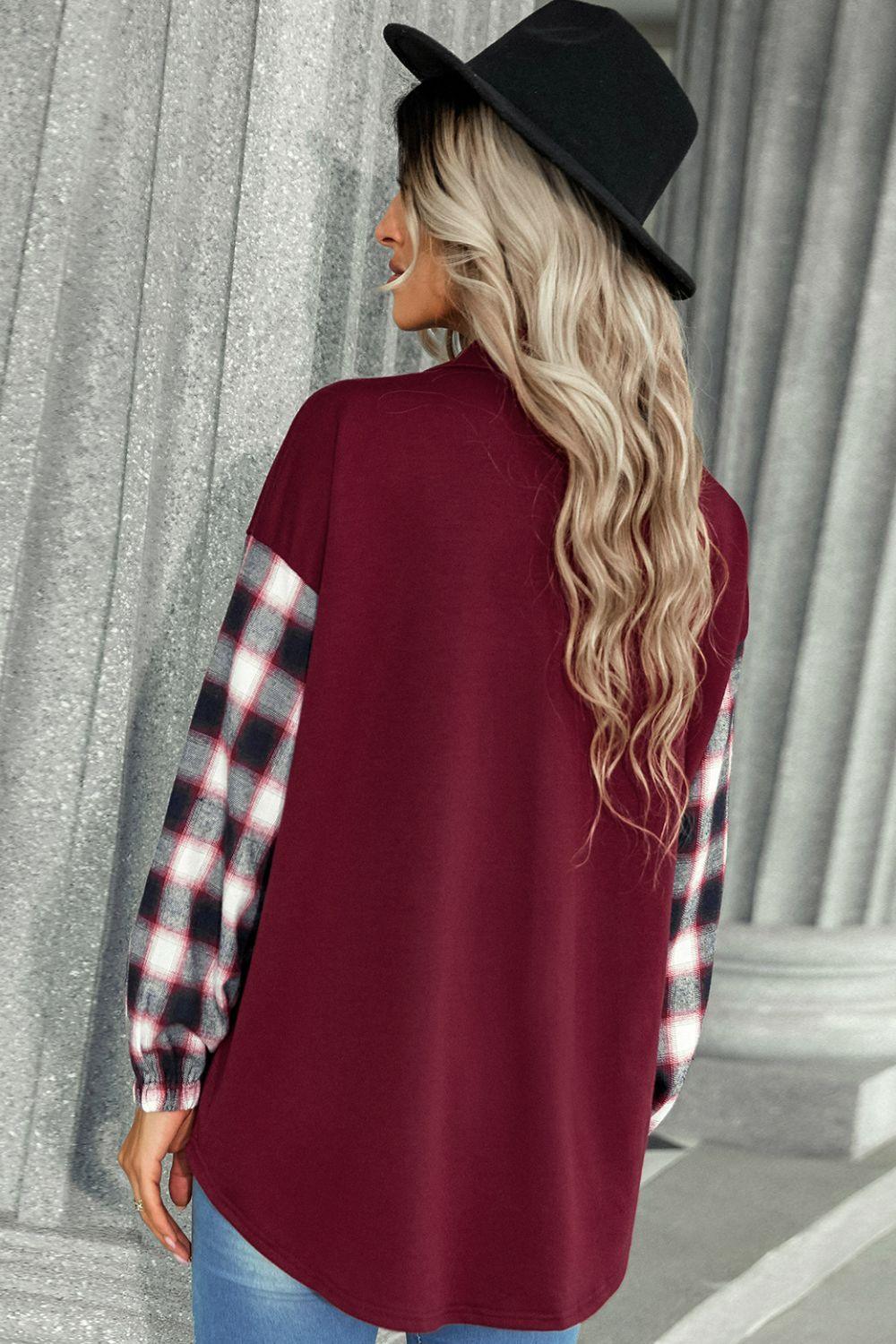 Plaid Dropped Shoulder Shirt with Breast Pocket Trendsi