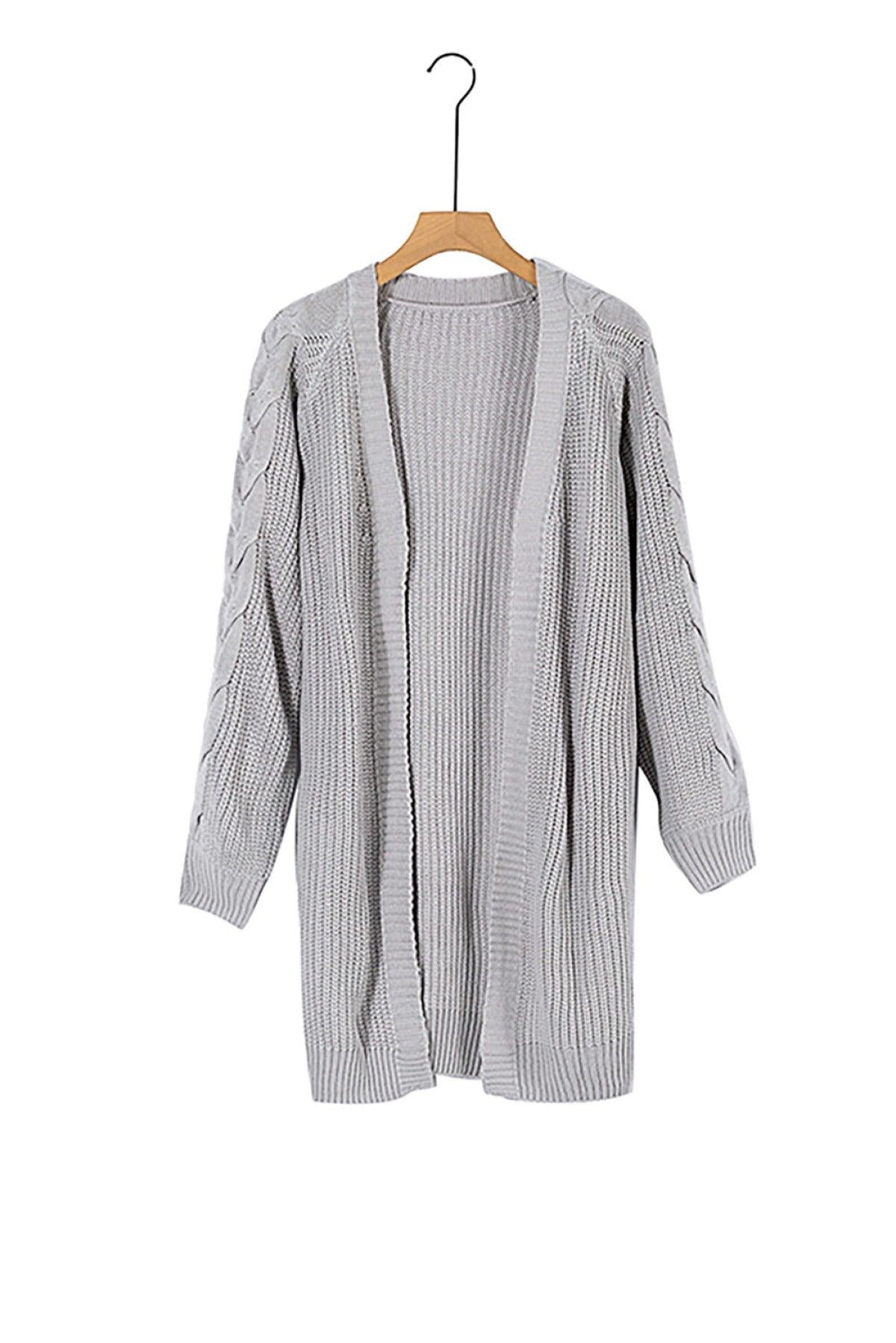 Open Front Cable Sleeve Long Cardigan Kiwidrop