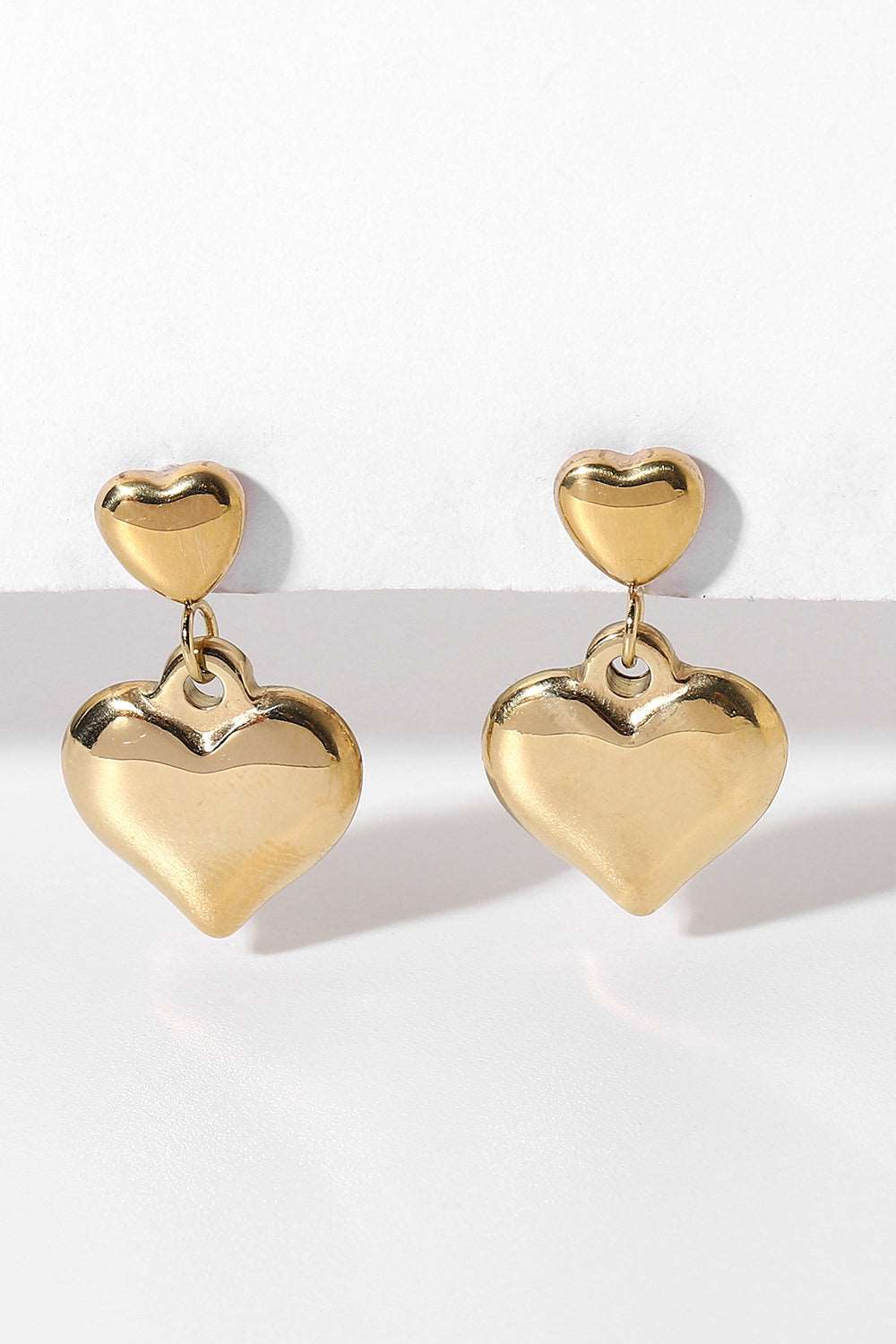 14K Gold Plated Double Heart Stud Earrings Trendsi