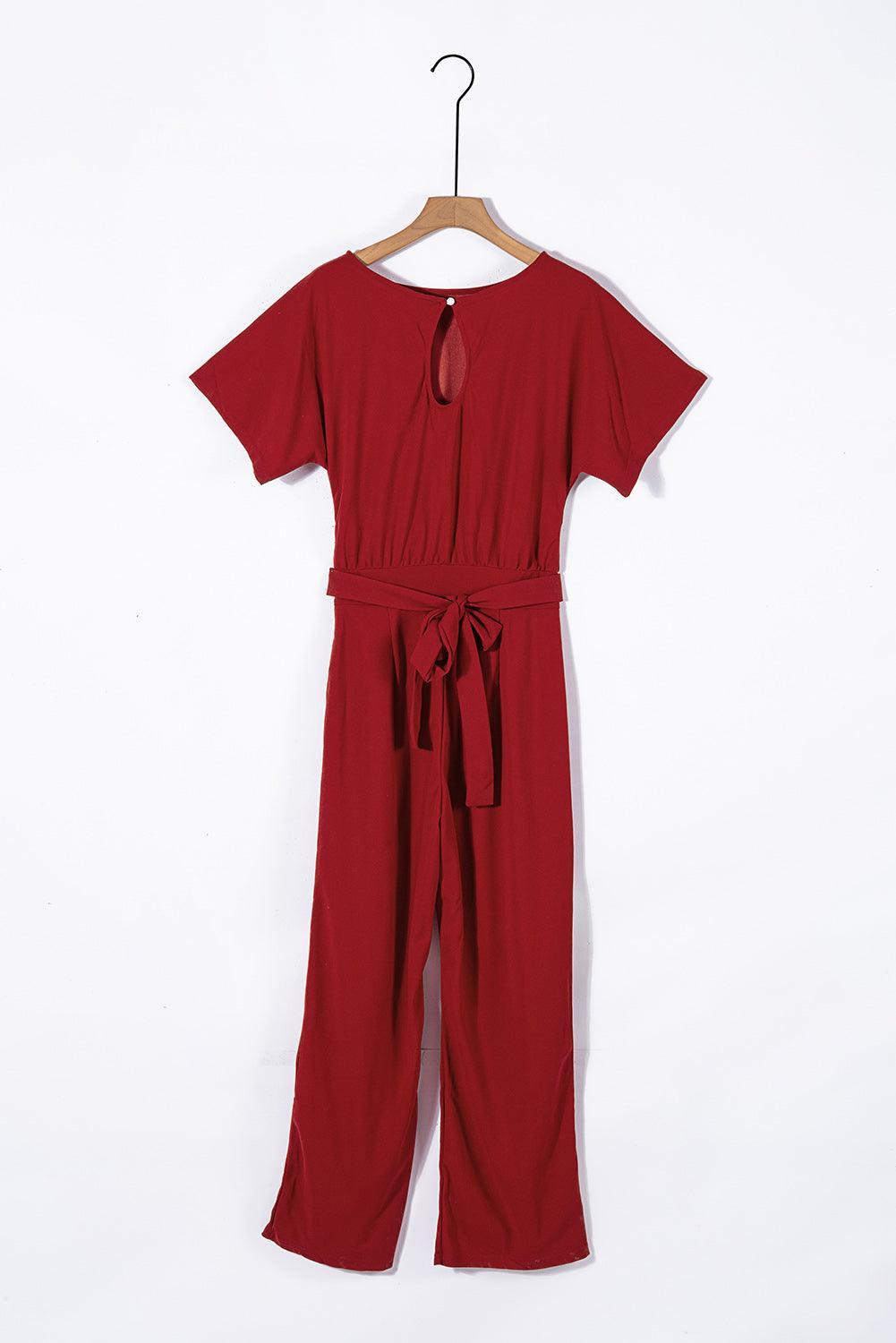 Oh So Glam Belted Wide Leg Jumpsuit Kiwidrop