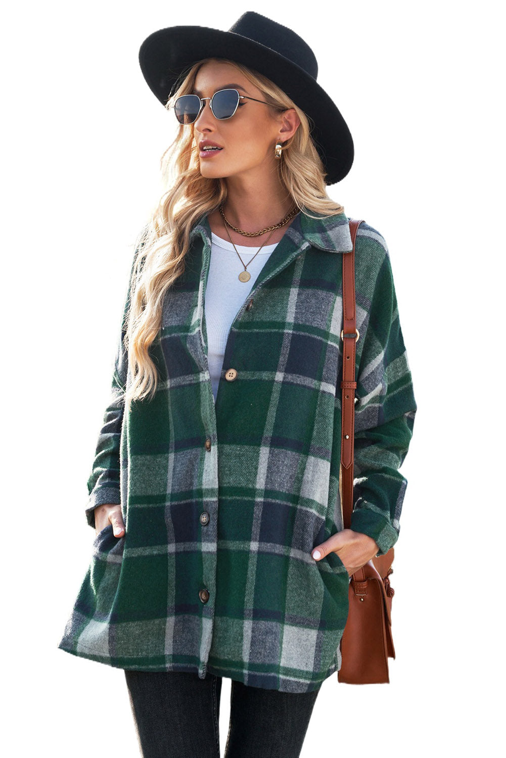 Plaid Print Buttoned Shirt Jacket Kiwidrop