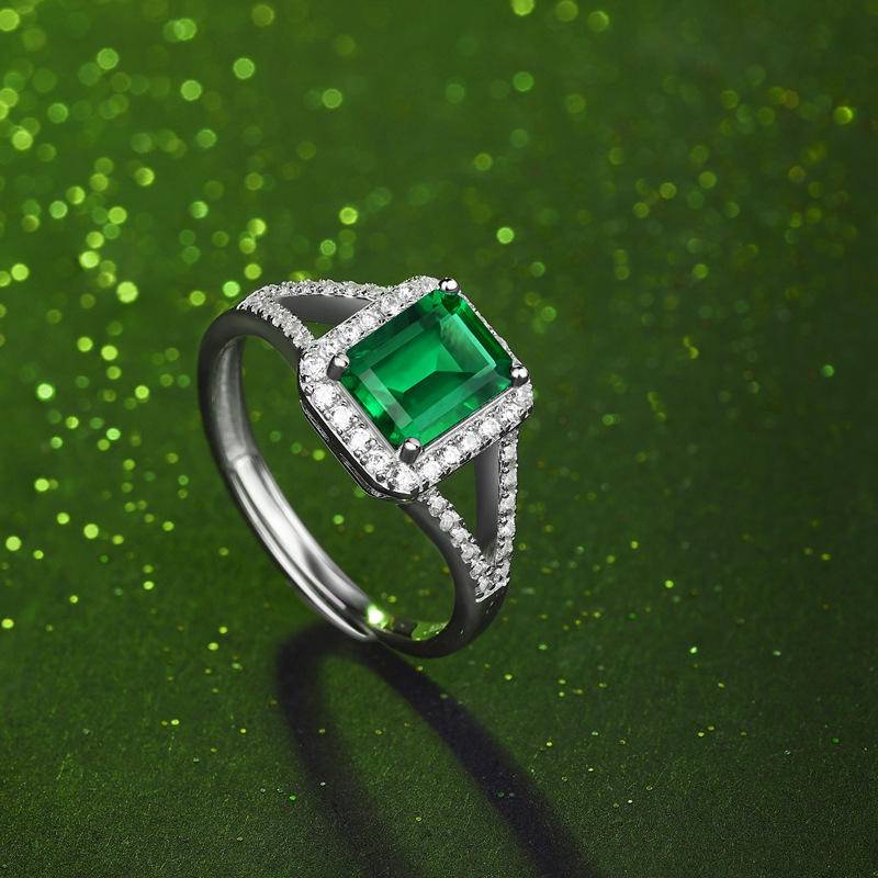 Green Geometric-Shaped 925 Sterling Silver Adjustable Rings