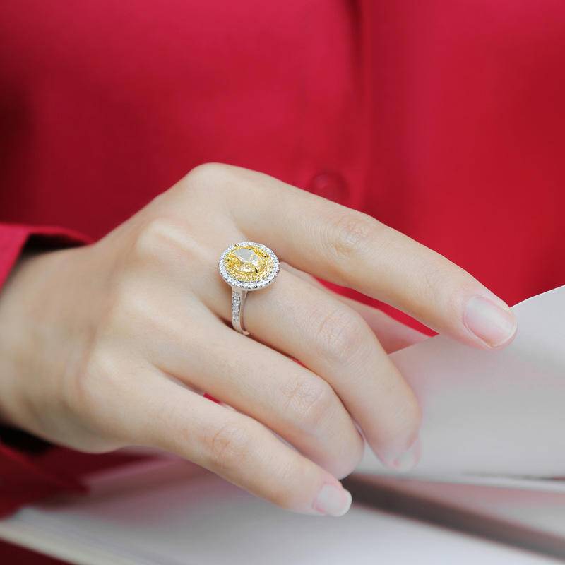 Yellow Oval-Shaped 925 Sterling Silver Adjustable Rings