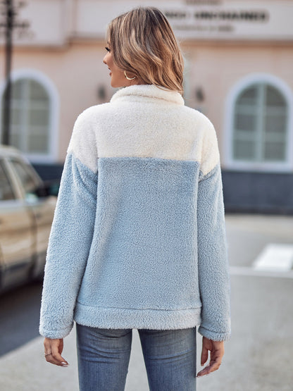 Two-Tone Dropped Shoulder Teddy Sweatshirt