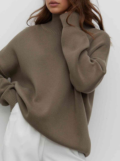 Mock Neck Dropped Shoulder Sweater