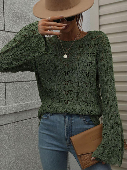 Openwork Dropped Shoulder Knit Top Trendsi