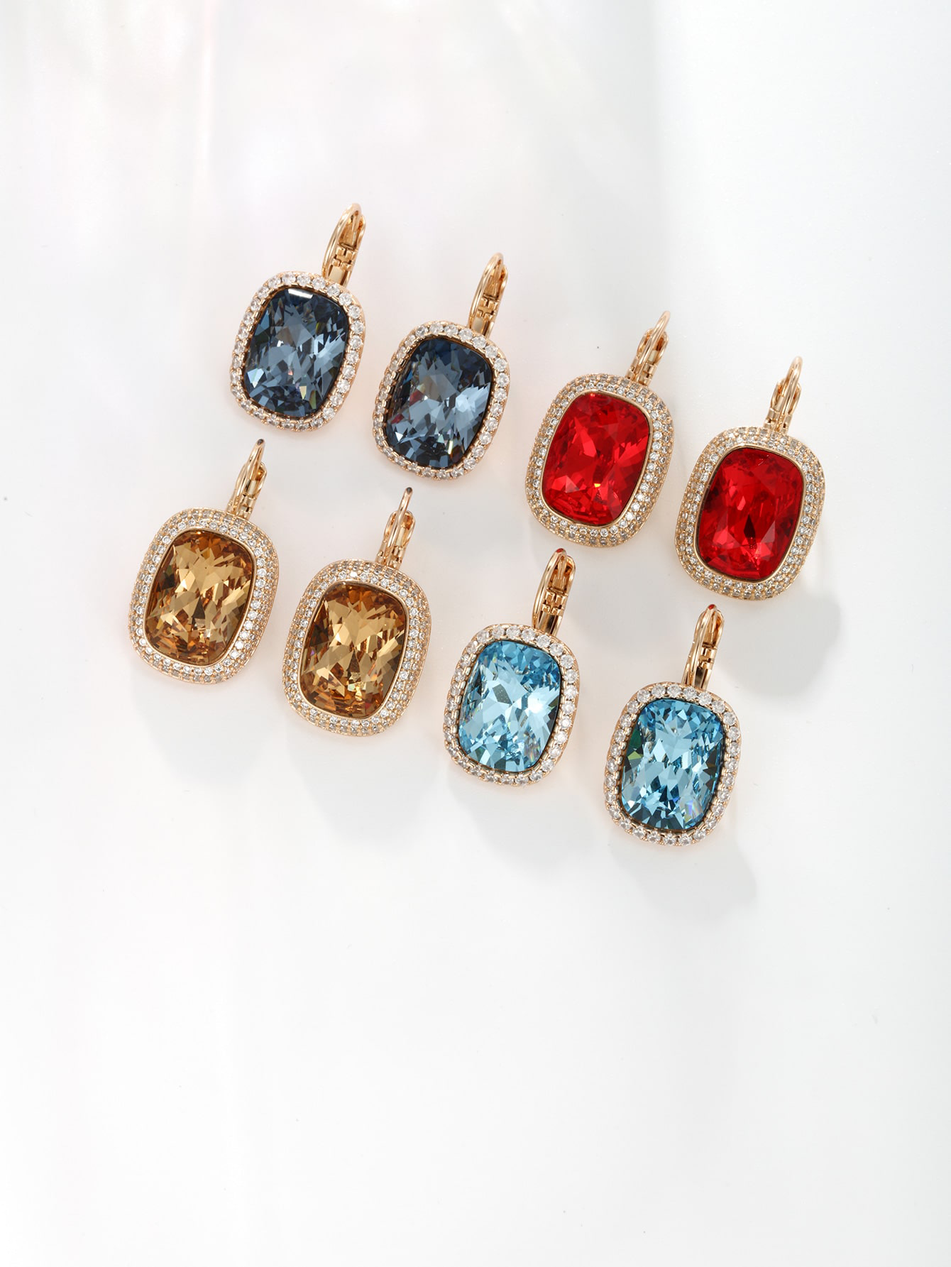 Deluxe Light luxury multi-color geometric imitation crystal plated 18K gold earrings unique sparkle design Gentle chic retro upscale party women earrings