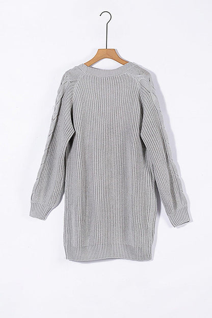 Open Front Cable Sleeve Long Cardigan Kiwidrop