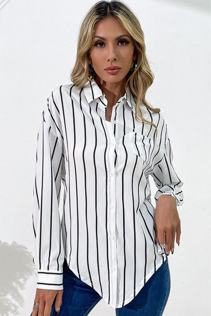 Vertical Stripes Button Down Shirt Trendsi