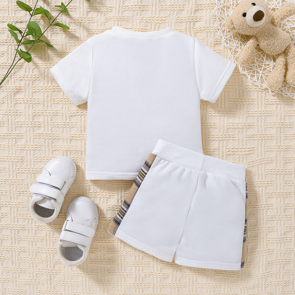 Baby Bear Graphic Round Neck Tee and Short Set