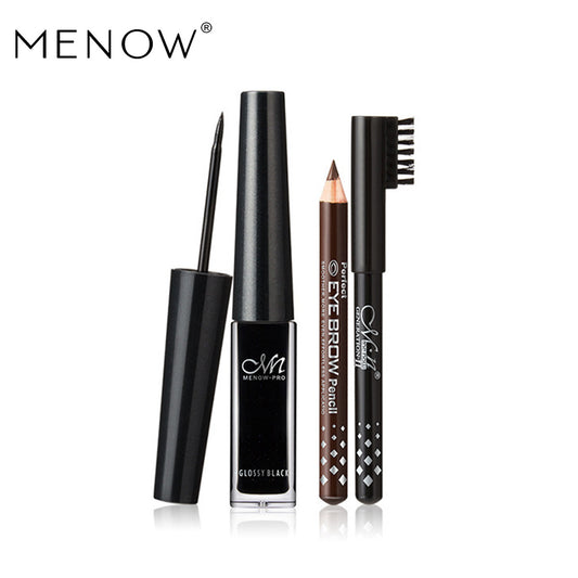 MENOW E401 Waterproof Non-Smudge Eyeliner + Single Eyebrow Pencil Black/Brown Two-Color Set Hypersku