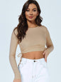 Drawstring Round Neck Long Sleeve Top