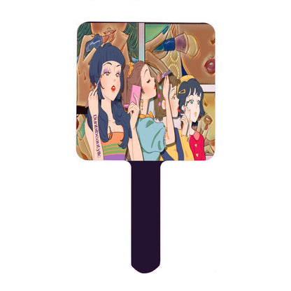 Handle Square Mirror｜Rubber -Retro, Makeup, Korean Girls, Hair, Fashion, Lipstick, Mascara, Girl Gang (Designed by Dunbi)