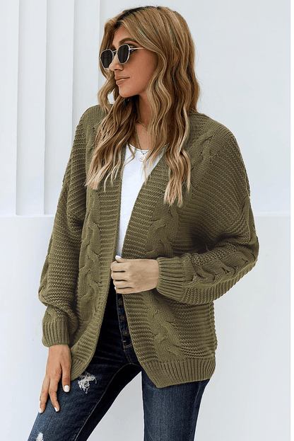 Olive Chunky Wide Long Sleeve Knit Cardigan Kiwidrop