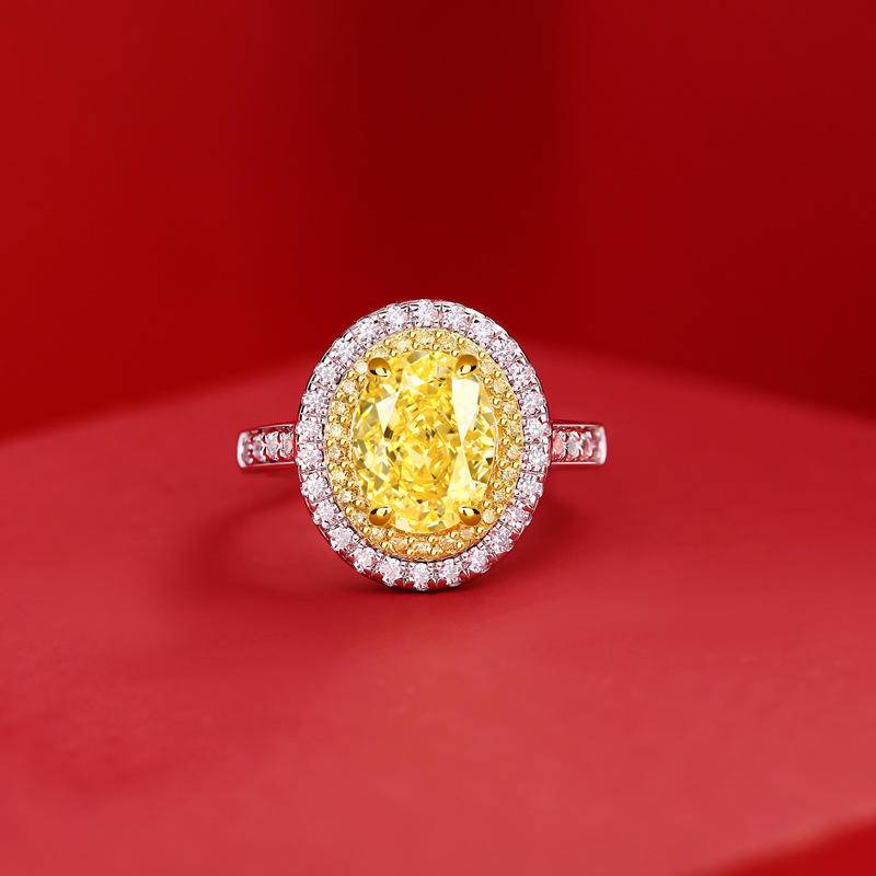 Yellow Oval-Shaped 925 Sterling Silver Adjustable Rings