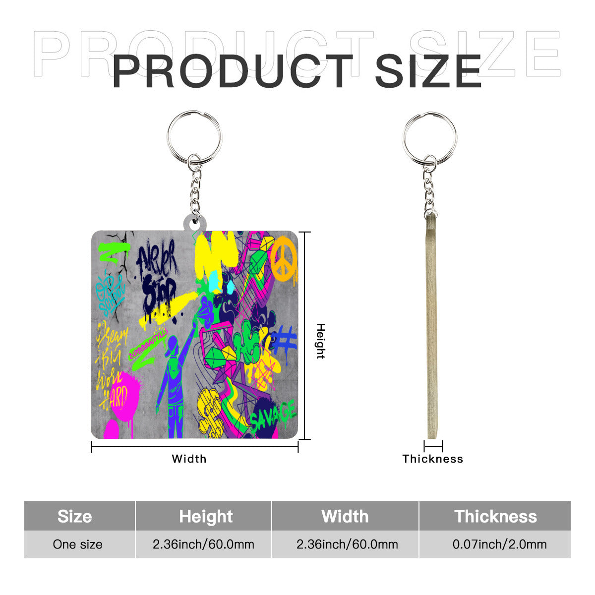 Wooden square keychain (double-sided design) | MDF - Graffiti, Paint, Art, Spray Painting, Don't Give Up, Inspirational, Motivational (Designed by Dunbi)