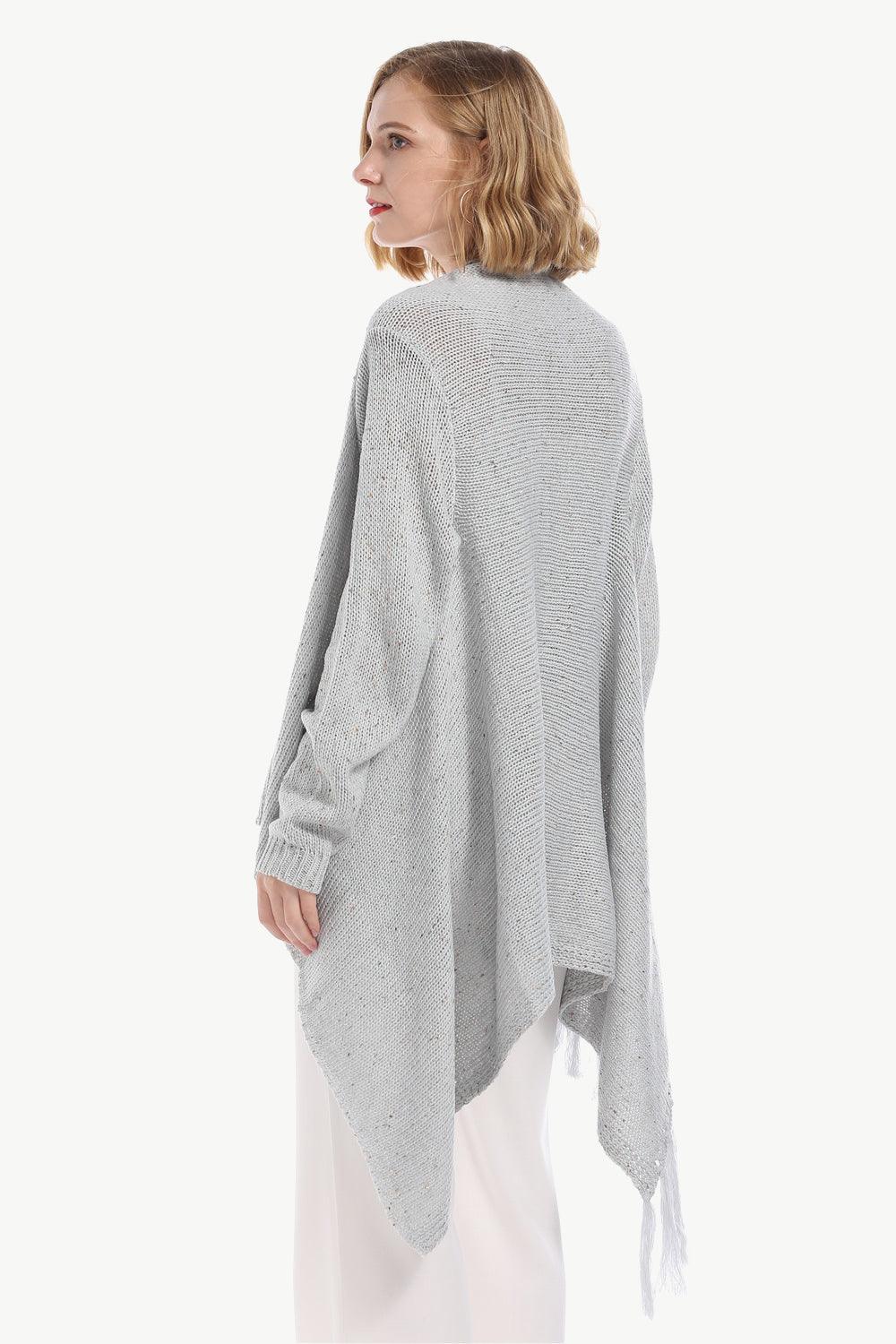 One-Button Tassel Tie Asymmetrical Hem Cardigan Trendsi