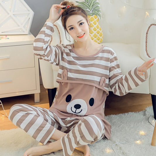 Spring Autumn Maternity Cotton Long Sleeve Nursing Pajama Larnt