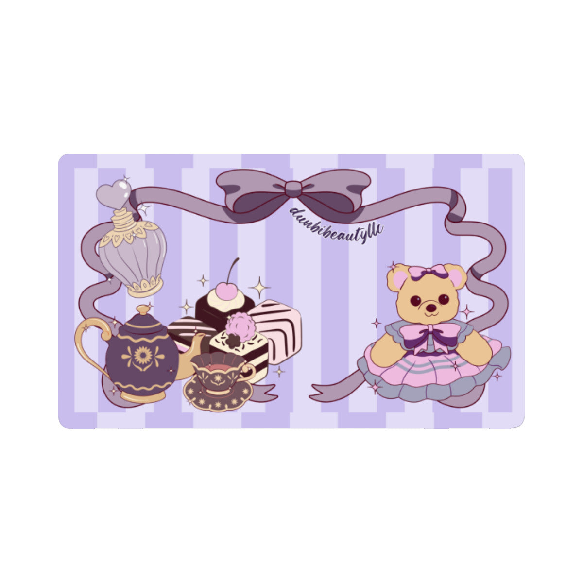 Nintendo Switch Game Console Stickers ｜PVC -Cute Teddy Bear, Tea Party, Ribbon, Bows, Cakes, Cute, Victorian, Doll, Cute Girl, Purple Style 1, Stripes (Designed by Dunbi)