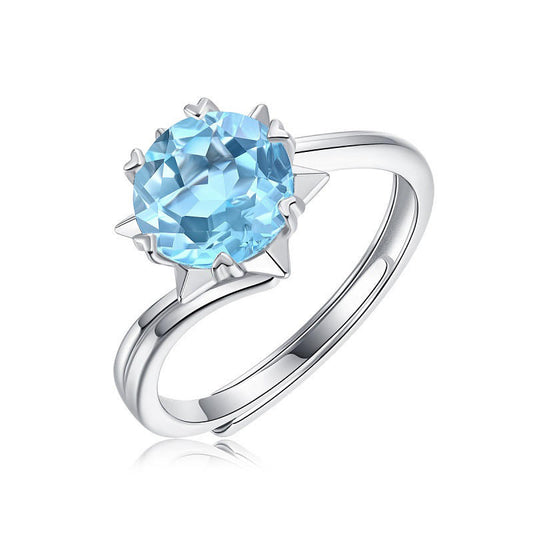 Natural Topaz Crown-Shaped 925 Sterling Silver Adjustable Rings