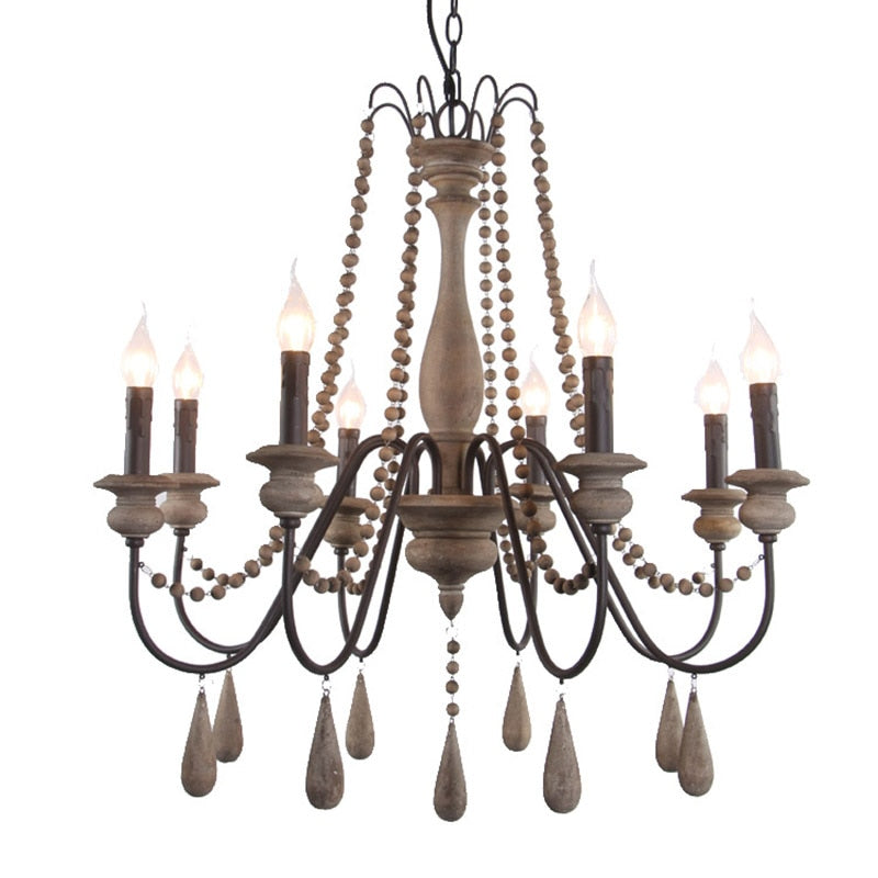 Vintage Chandelier Wood Bead Pendant Living Room Bedroom Kitchen Retro Farmhouse Chandeliers Indoor Lighting Lamp Light Fixtures Dsers