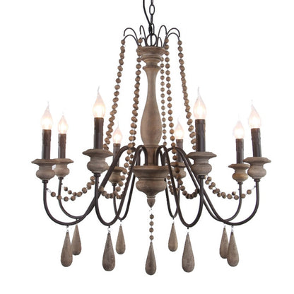 Vintage Chandelier Wood Bead Pendant Living Room Bedroom Kitchen Retro Farmhouse Chandeliers Indoor Lighting Lamp Light Fixtures Dsers