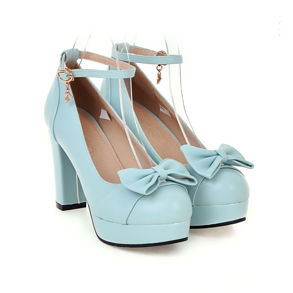 Women's Bow Round Toe High Heels with Straps Dsers