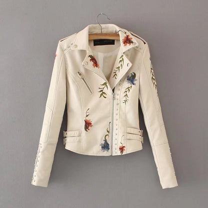 Women's Embroidered PU Leather Jacket Dsers