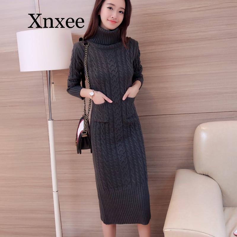 Vintage wool dress thickening knit dress Casual Knitted Sweater Dresses Dsers