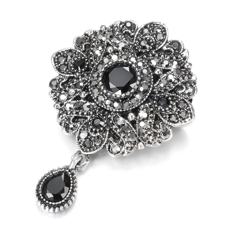 Vintage Dark Gray Crystal Flower Brooch Dsers