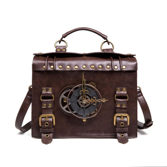 Norbinus PU Leather Steampunk Clockwork Theme Crossbody Messenger Bag Dsers