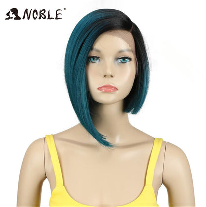 Noble Wigs For Women Synthetic Lace Wig Straight  Short Wig 12&quot; Ombre Blonde Wig Synthetic Lace Wig Cosplay Blonde Lace Wig