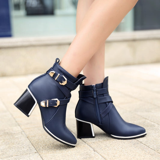 Women's Pointed Toe Square Heel Buckle Ankle Boots Dsers