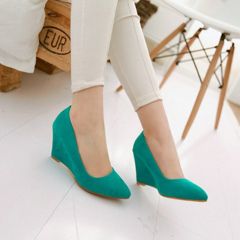 Women's Suede Pointed Toe Wedge Heels Dsers