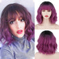 Short Bob Synthetic Wigs for Women Short Wavy Wigs with Bangs Wavy Bob Wig Wine Red Wig Heat Resistant Fiber Cosplay hair