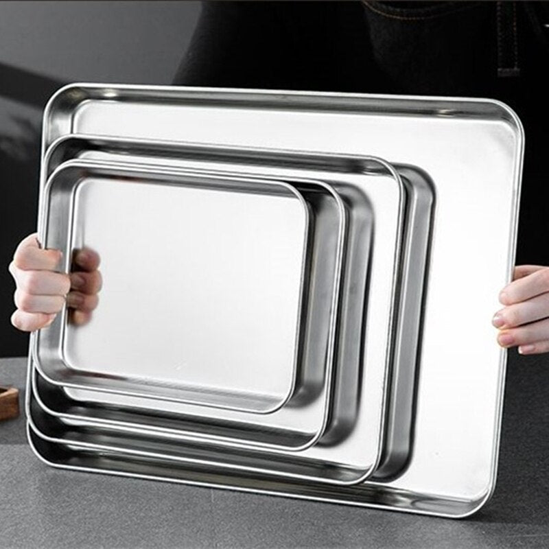 Rectangle Steamed Sausage Noodles Storage Trays Stainless Steel Fruit Dish Restaurant Hotel Kitchen Pastry Food Baking Plates Dsers