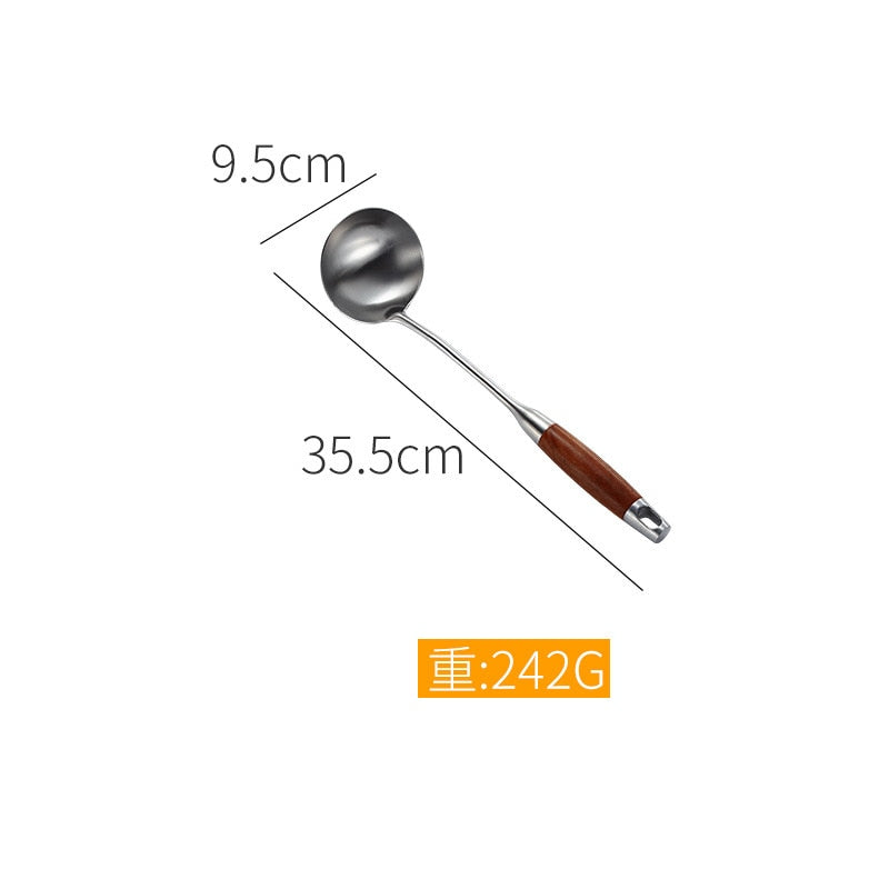 Rosewood Spatula 304 Stainless Steel Kitchenware Soup Spoon Fishing Colander Household Kitchen Utensils Frying Shovel Hot Set Dsers