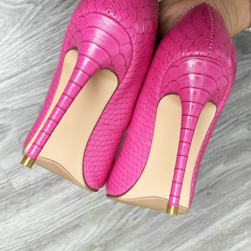 Women's Pink Snake Pattern Heels Dsers