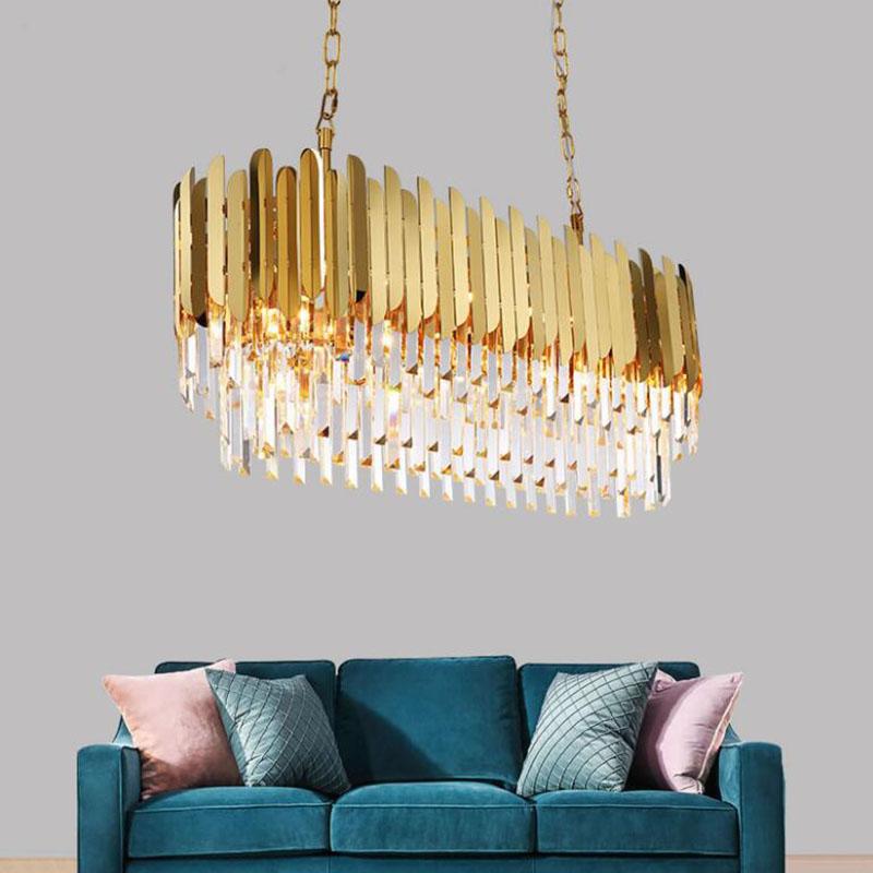 Modern LED Chandeliers Luxury Rectangle Lamp Dining Room Chandeliers Stainless Steel Kitchen Gold Hanging LED Fixtures Dsers